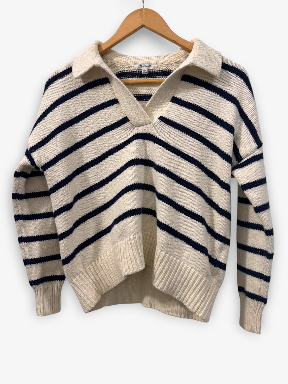 Madewell Striped Polo Sweater | Ivory & Navy | XXS
